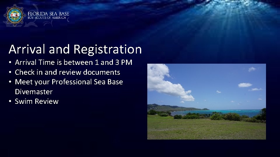 Arrival and Registration Arrival Time is between 1 and 3 PM Check in and