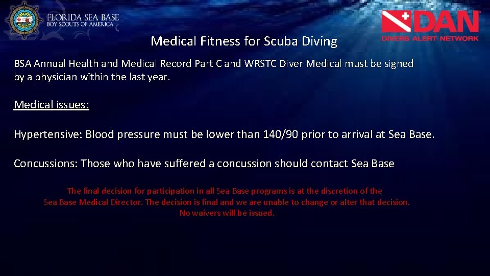 Medical Fitness for Scuba Diving BSA Annual Health and Medical Record Part C and