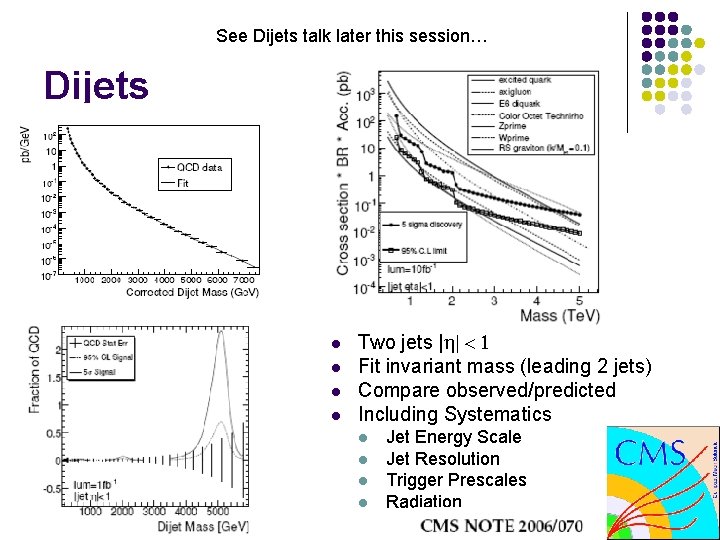 See Dijets talk later this session… Dijets l l Two jets |h| < 1