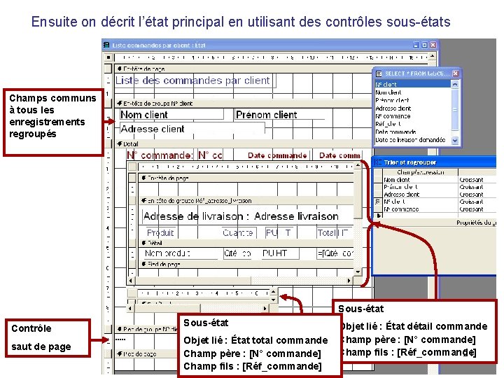 Ensuite on décrit l’état principal en utilisant des contrôles sous-états Champs communs à tous