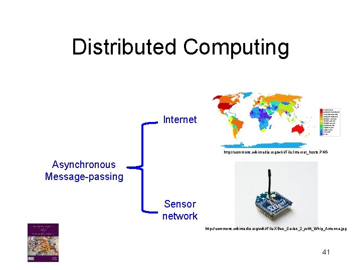 Distributed Computing Internet http: //commons. wikimedia. org/wiki/File: Internet_hosts. PNG Asynchronous Message-passing Sensor network http:
