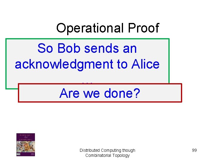 Operational Proof So Bob sends an acknowledgment to Alice … Are we done? Distributed