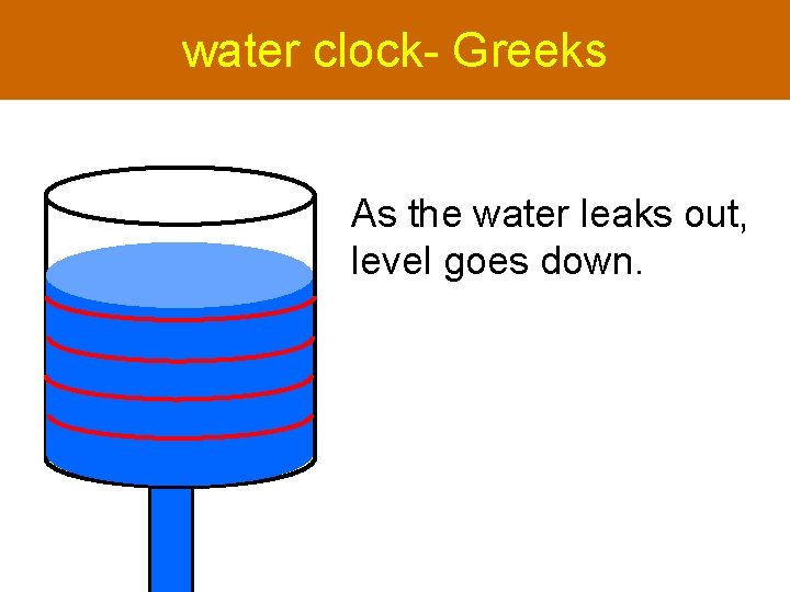 water clock- Greeks As the water leaks out, level goes down. 