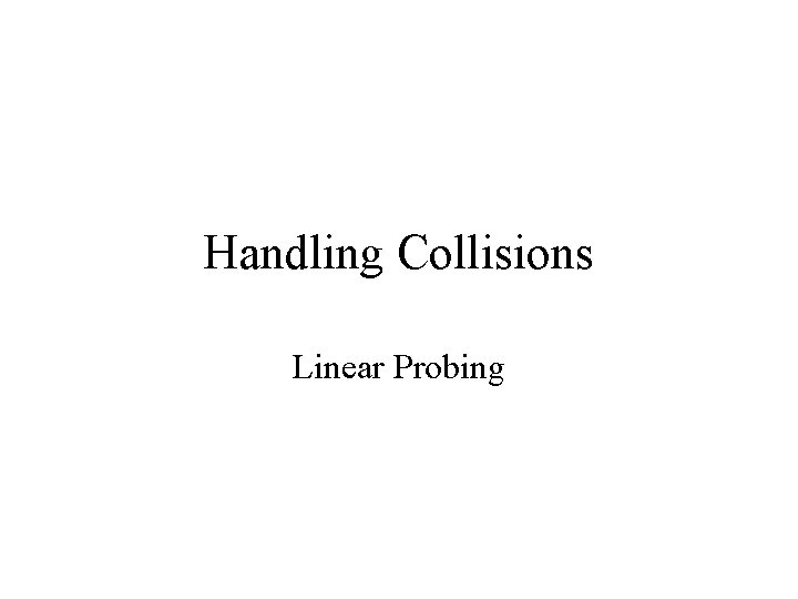 Handling Collisions Linear Probing 