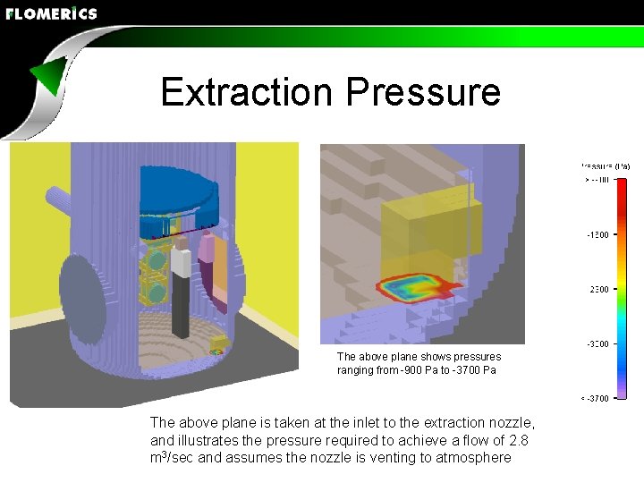 Extraction Pressure The above plane shows pressures ranging from -900 Pa to -3700 Pa