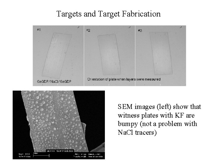 Targets and Target Fabrication SEM images (left) show that witness plates with KF are