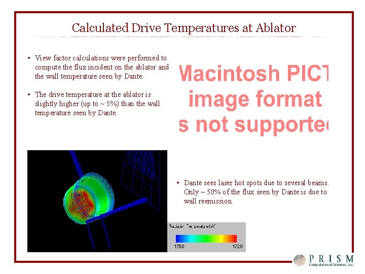 Calculated Drive Temperatures at Ablator • View factor calculations were performed to compute the