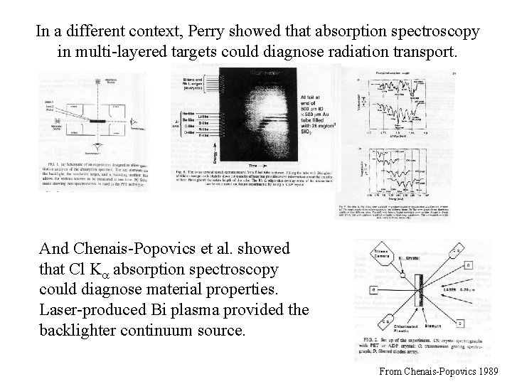 In a different context, Perry showed that absorption spectroscopy in multi-layered targets could diagnose
