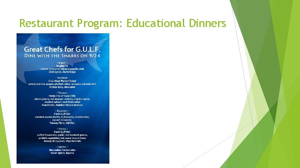 Restaurant Program: Educational Dinners 