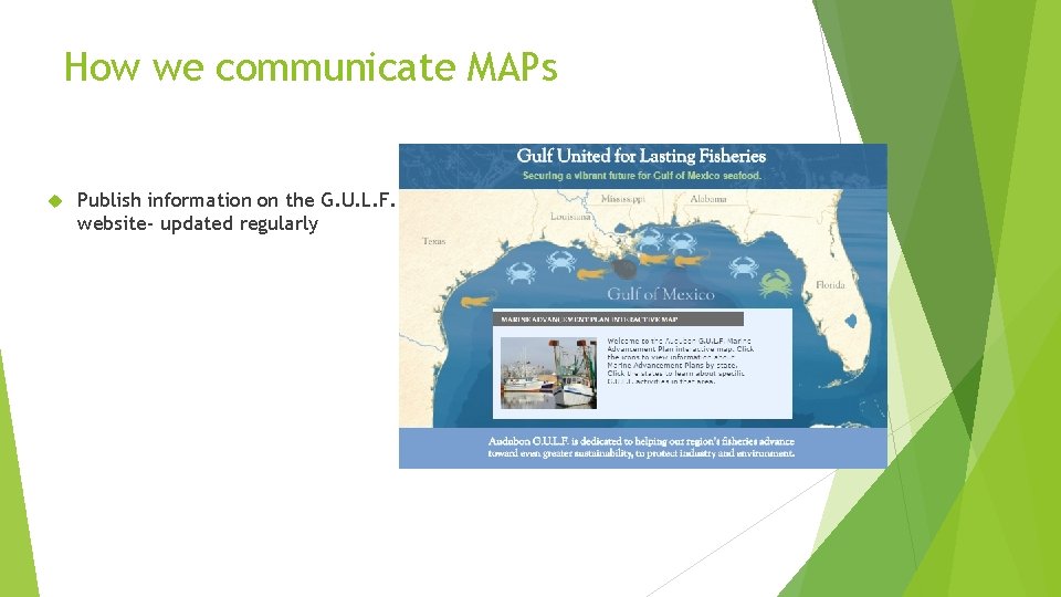 How we communicate MAPs Publish information on the G. U. L. F. website- updated