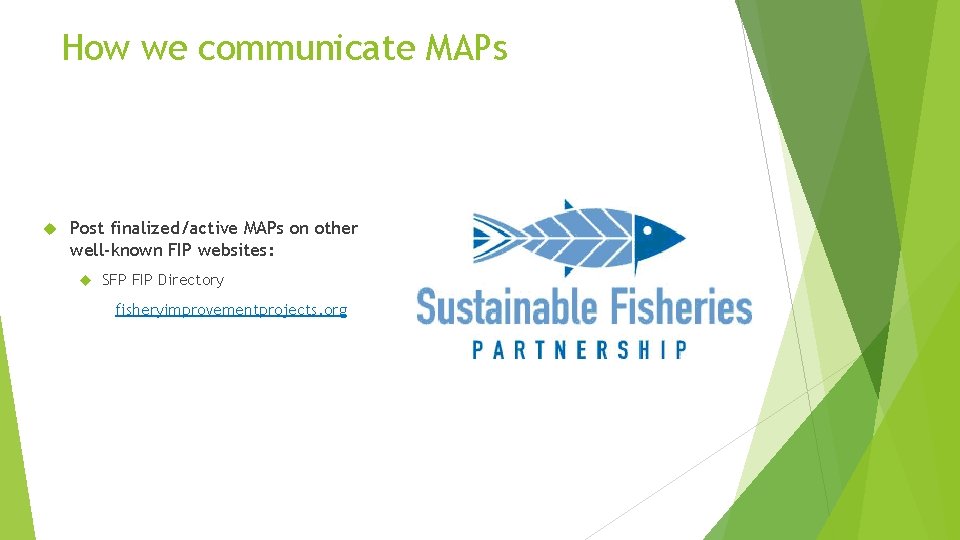 How we communicate MAPs Post finalized/active MAPs on other well-known FIP websites: SFP FIP