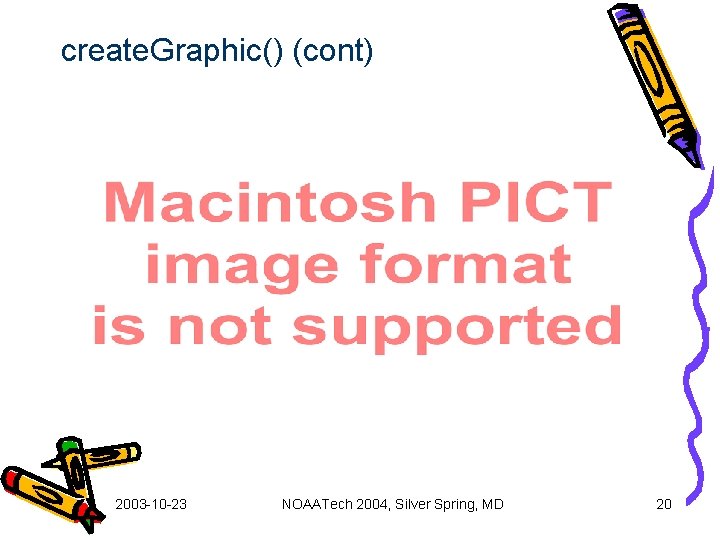 create. Graphic() (cont) 2003 -10 -23 NOAATech 2004, Silver Spring, MD 20 