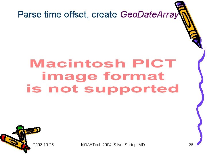 Parse time offset, create Geo. Date. Array 2003 -10 -23 NOAATech 2004, Silver Spring,