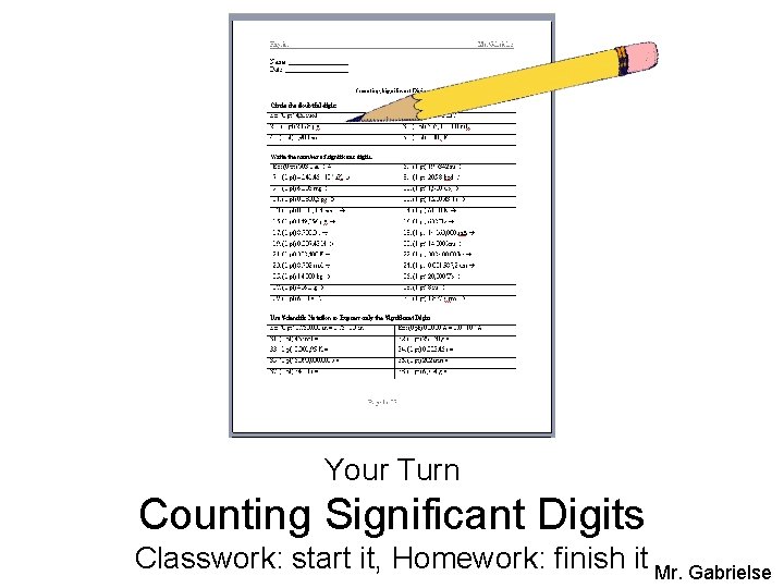 Your Turn Counting Significant Digits Classwork: start it, Homework: finish it Mr. Gabrielse 
