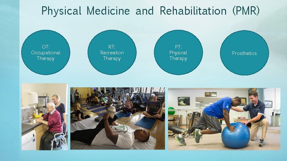 Physical Medicine and Rehabilitation (PMR) OT: Occupational Therapy RT: Recreation Therapy PT: Physical Therapy
