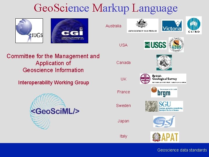 Geo. Science Markup Language Australia USA Committee for the Management and Application of Geoscience