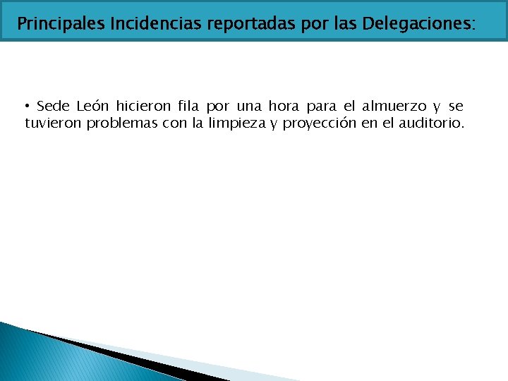 Principales Incidencias reportadas por las Delegaciones: • Sede León hicieron fila por una hora