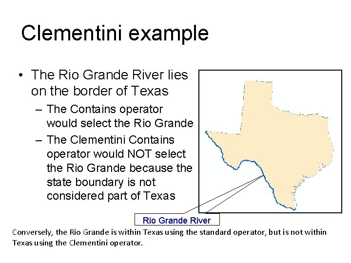 Clementini example • The Rio Grande River lies on the border of Texas –