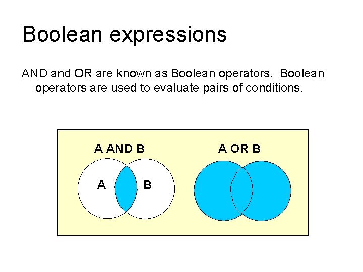 Boolean expressions AND and OR are known as Boolean operators are used to evaluate