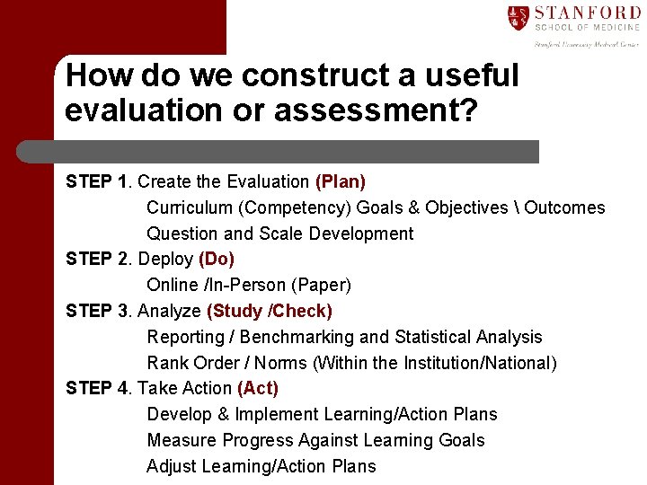 How do we construct a useful evaluation or assessment? STEP 1. Create the Evaluation