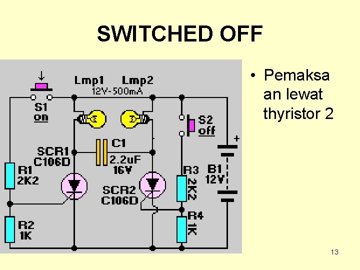 SWITCHED OFF • Pemaksa an lewat thyristor 2 13 