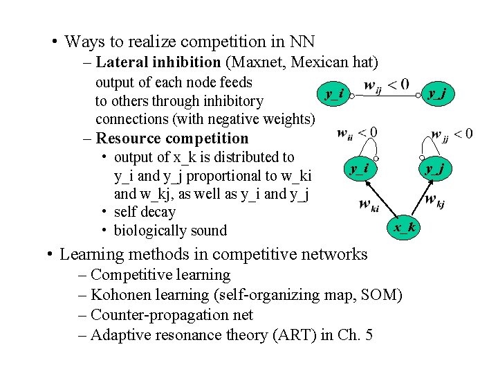 • Ways to realize competition in NN – Lateral inhibition (Maxnet, Mexican hat) • Ways to realize competition in NN – Lateral inhibition (Maxnet, Mexican hat)