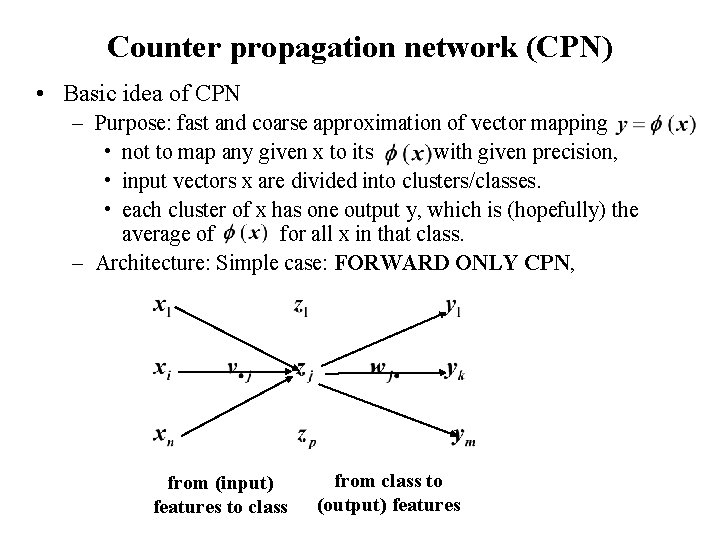 Counter propagation network (CPN) • Basic idea of CPN – Purpose: fast and coarse