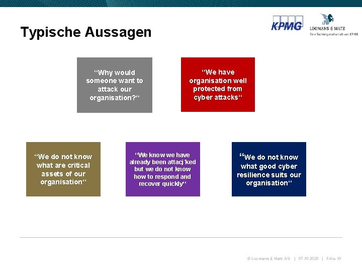 Typische Aussagen ‘‘Why would someone want to attack our organisation? ‘‘ ‘‘We do not