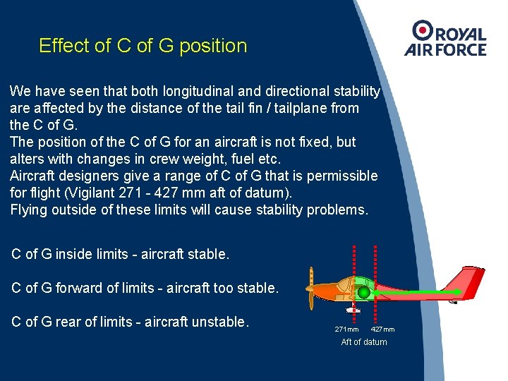 Effect of C of G position We have seen that both longitudinal and directional