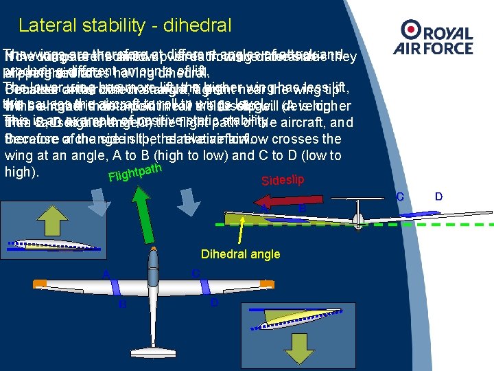 Lateral stability - dihedral The different angles ofthe attack and If Now thewings compare