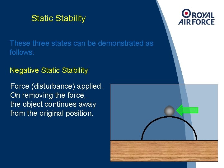 Static Stability These three states can be demonstrated as follows: Negative Static Stability: Force