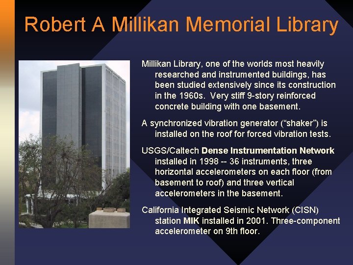 Robert A Millikan Memorial Library Millikan Library, one of the worlds most heavily researched