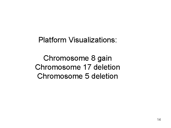 Platform Visualizations: Chromosome 8 gain Chromosome 17 deletion Chromosome 5 deletion 14 