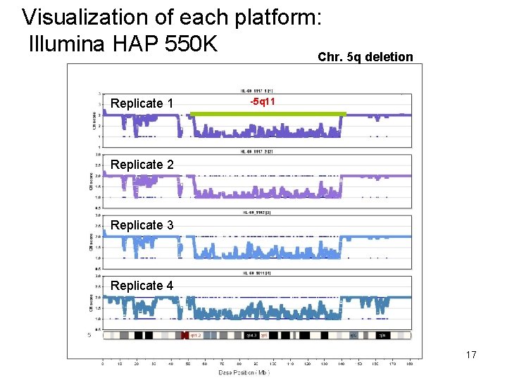 Visualization of each platform: Illumina HAP 550 K Chr. 5 q deletion Replicate 1