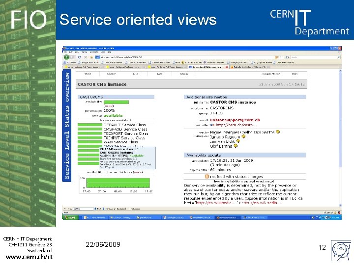 Service oriented views • Service overviews for end-users – Availability probes imitating basic end-user