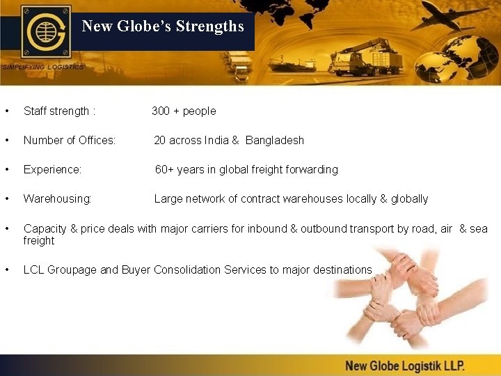 New Globe’s Strengths • Staff strength : 300 + people • Number of Offices: