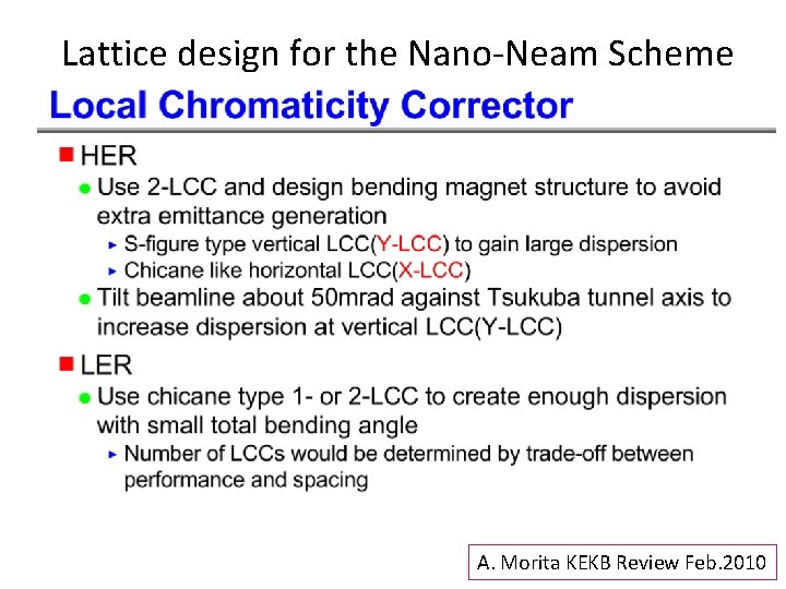 Lattice design for the Nano-Neam Scheme A. Morita KEKB Review Feb. 2010 