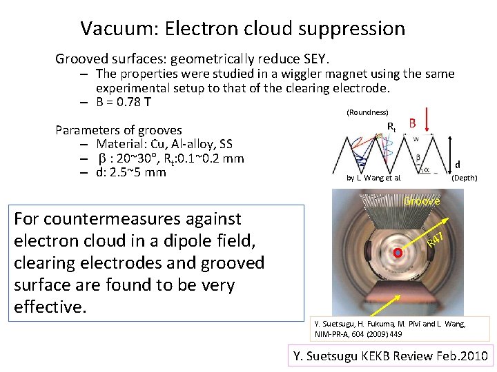 Vacuum: Electron cloud suppression Grooved surfaces: geometrically reduce SEY. – The properties were studied
