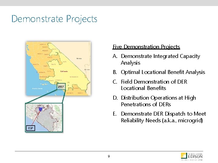 Demonstrate Projects Five Demonstration Projects A. Demonstrate Integrated Capacity Analysis B. Optimal Locational Benefit
