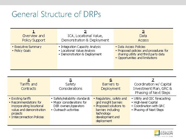 General Structure of DRPs 1 Overview and Policy Support • Executive Summary • Policy