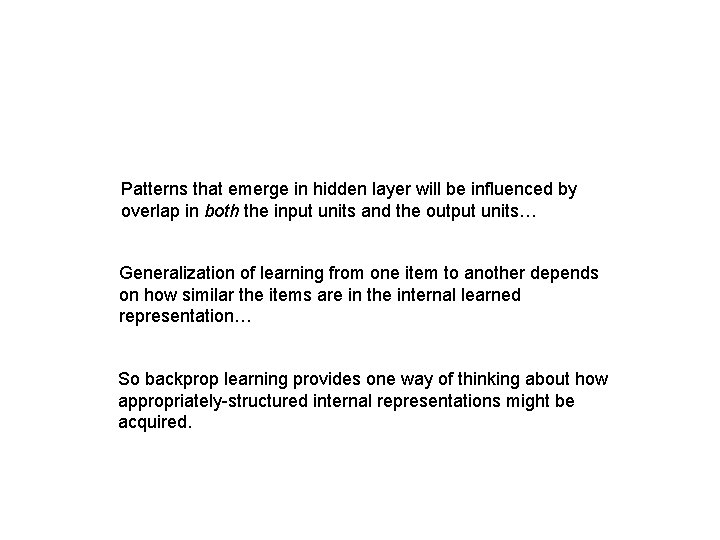 Patterns that emerge in hidden layer will be influenced by overlap in both the