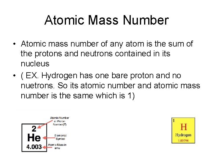 Atomic Mass Number • Atomic mass number of any atom is the sum of