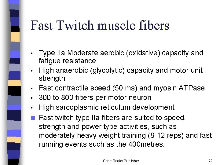 Fast Twitch muscle fibers • • • n Type IIa Moderate aerobic (oxidative) capacity