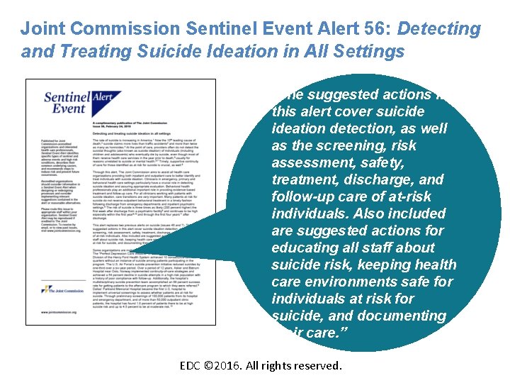 Joint Commission Sentinel Event Alert 56: Detecting and Treating Suicide Ideation in All Settings