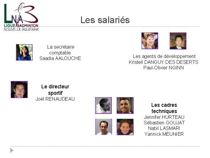 Les salariés La secrétaire comptable Saadia AALOUCHE Les agents de développement Kristell DANGUY DESERTS