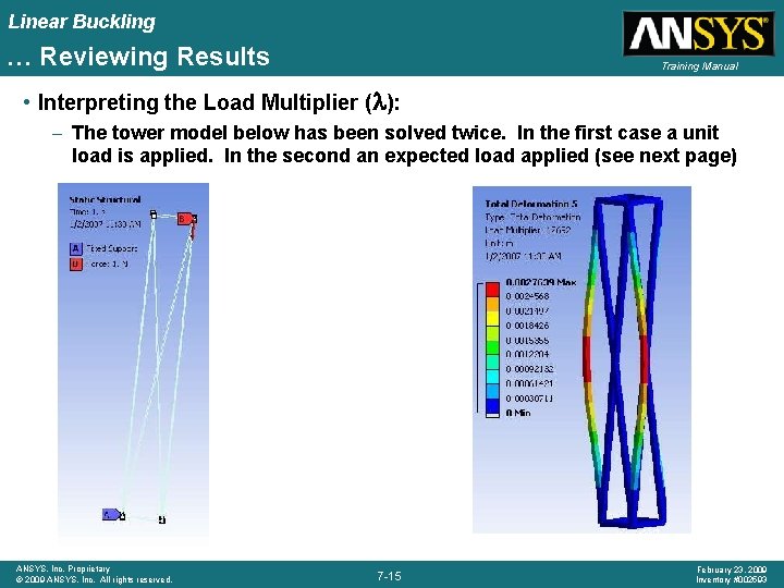 Linear Buckling … Reviewing Results Training Manual • Interpreting the Load Multiplier ( ):