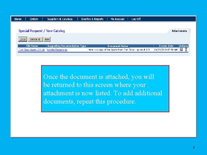 Once the document is attached, you will be returned to this screen where your