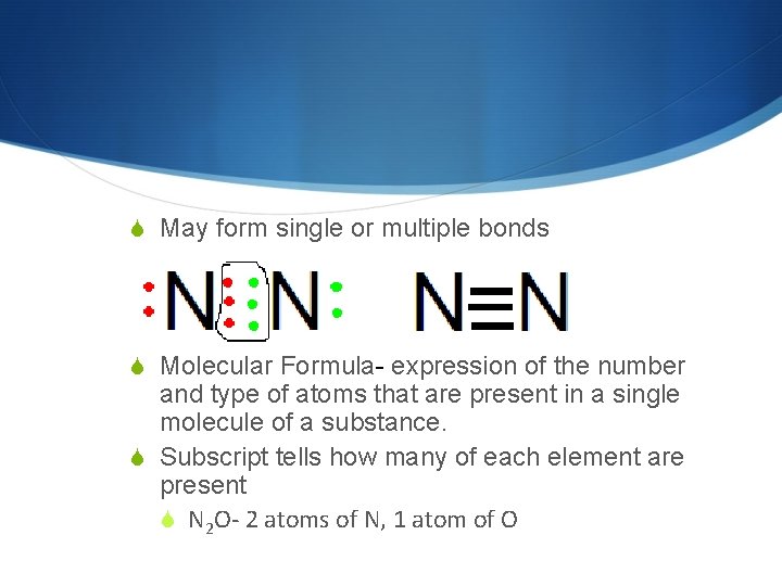  May form single or multiple bonds Molecular Formula- expression of the number and