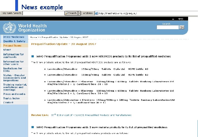 News example Department of Medicines Policy and Standards, Health Technology and Pharmaceuticals 16 