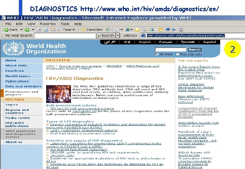 DIAGNOSTICS http: //www. who. int/hiv/amds/diagnostics/en/ 2 Department of Medicines Policy and Standards, Health Technology
